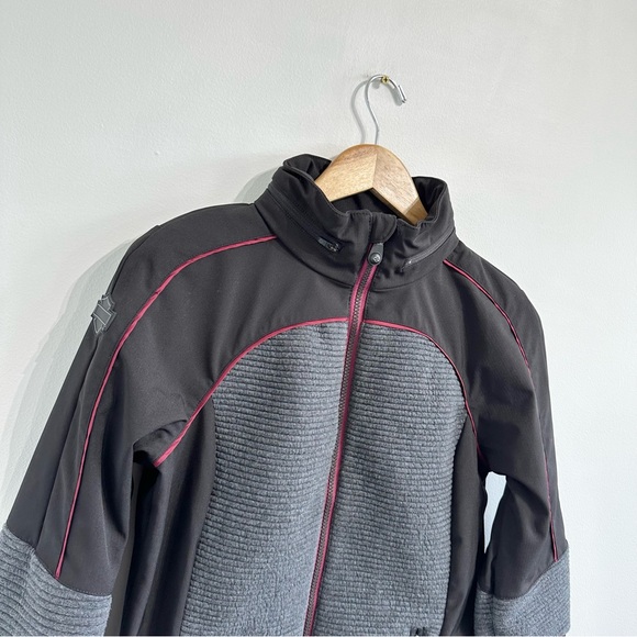 Harley-Davidson Mixed Media Textured Knit Jacket full zip stow hood black grey - Picture 3 of 11